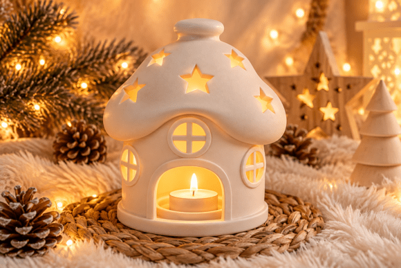 3D STL Cozy Mushroom House Tealight - Printable Fairy Cottage Lantern - Image 2