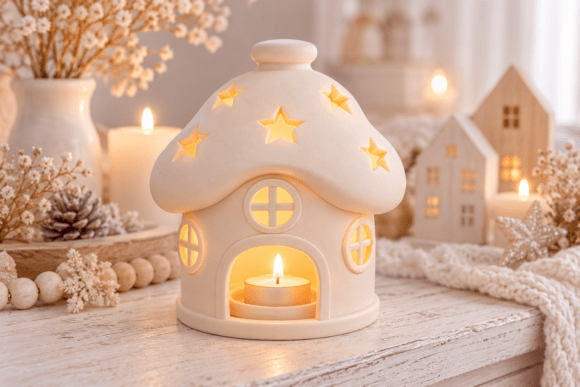 3D STL Cozy Mushroom House Tealight - Printable Fairy Cottage Lantern - Image 3