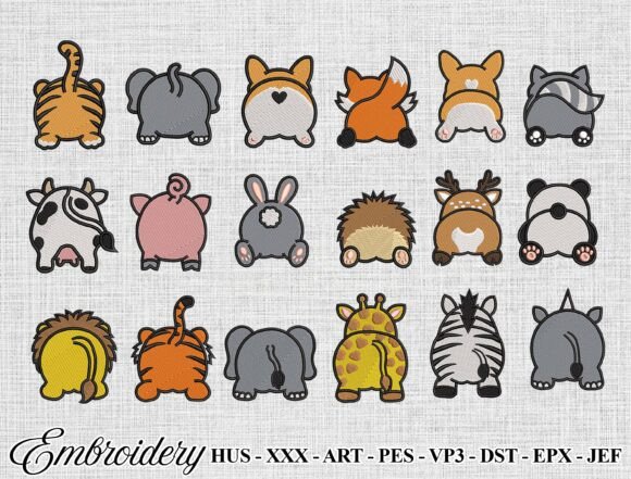 Animal Butt Embroidery File Bundle