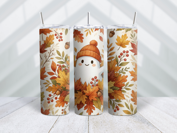 Autumn Leaf Pile Ghost Tumbler Wrap