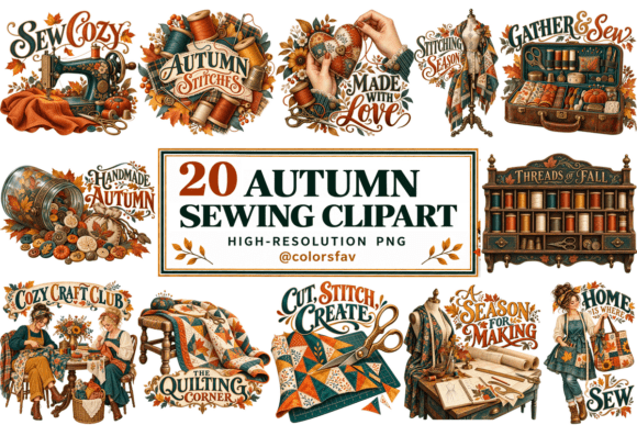 Autumn Sewing Quilting Clipart Bundle