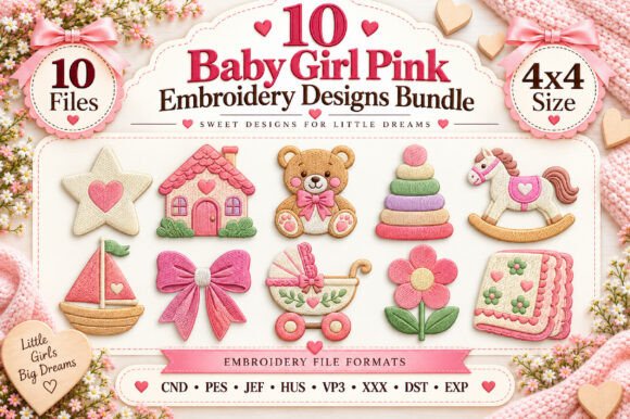 Baby Girl Pink Embroidery Bundle