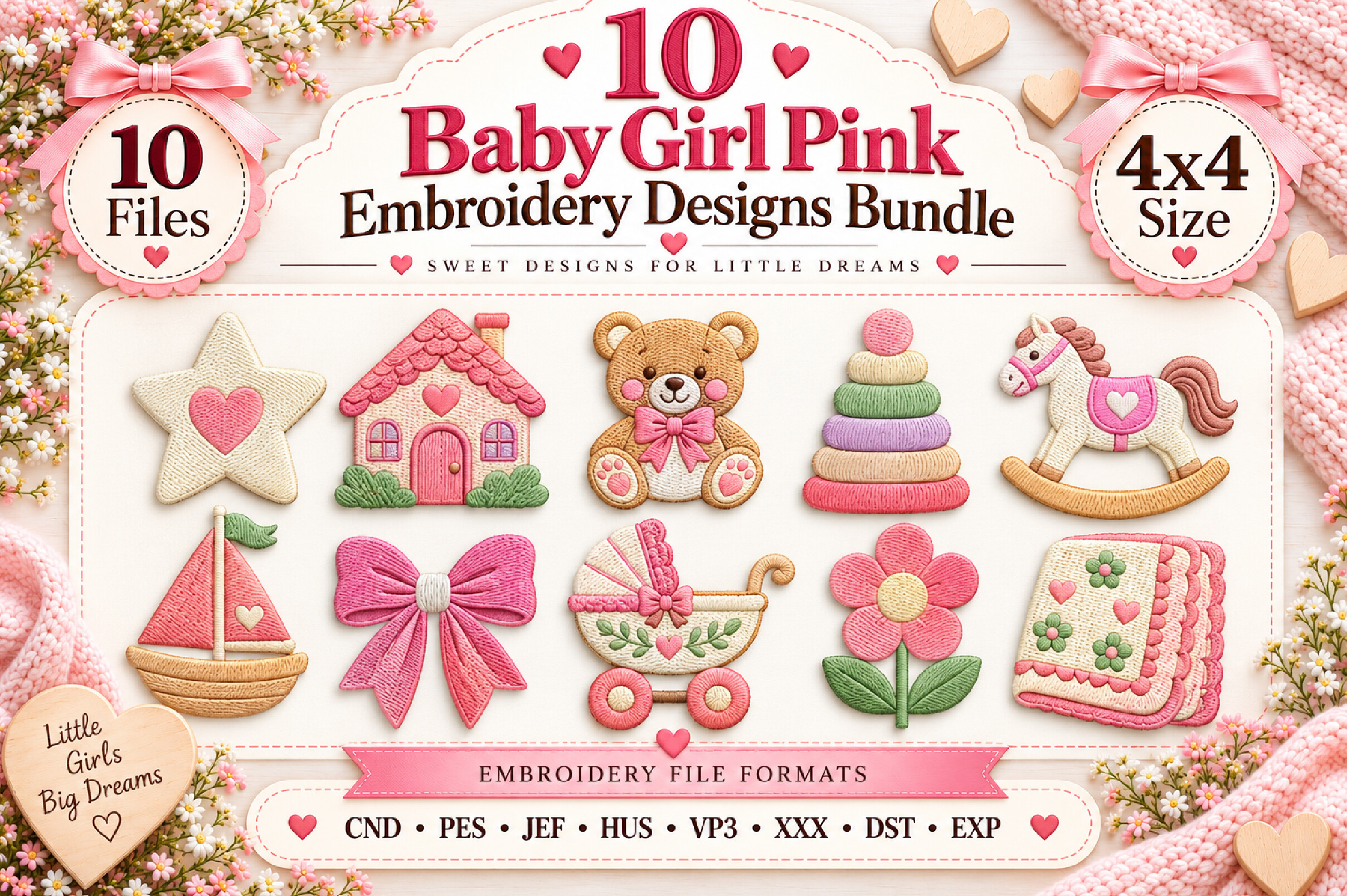 Baby Girl Pink Embroidery Bundle