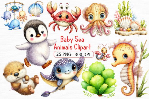 Baby Sea Animals Clipart Pack