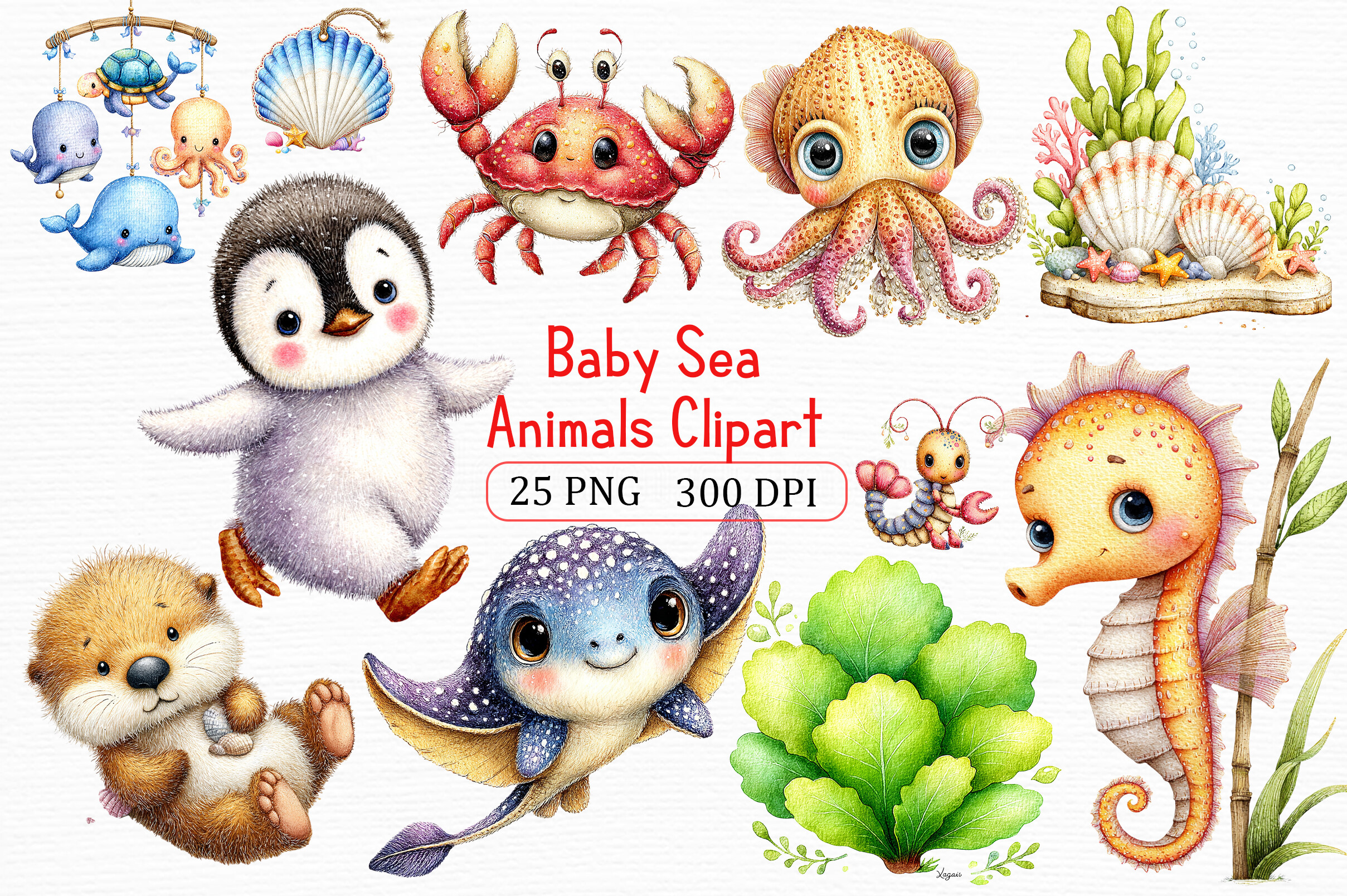 Baby Sea Animals Clipart Pack