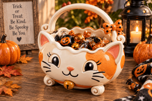 Black Cat Halloween Basket STL – 3D Printable Candy Holder - Image 2