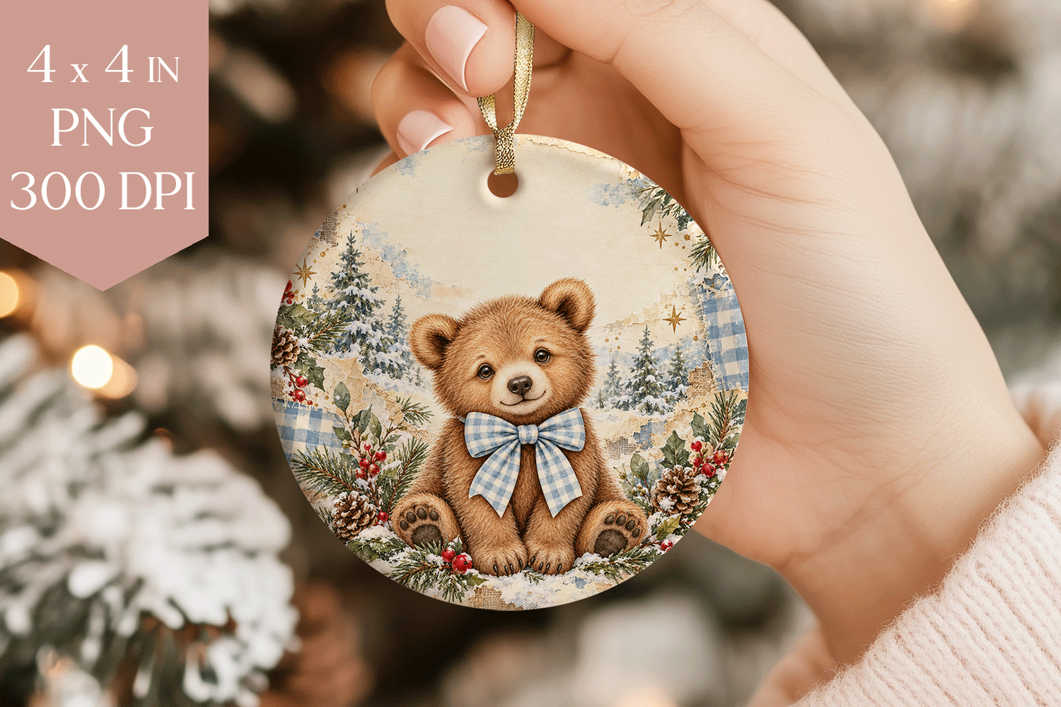 Blue Bear Christmas Ornament PNG