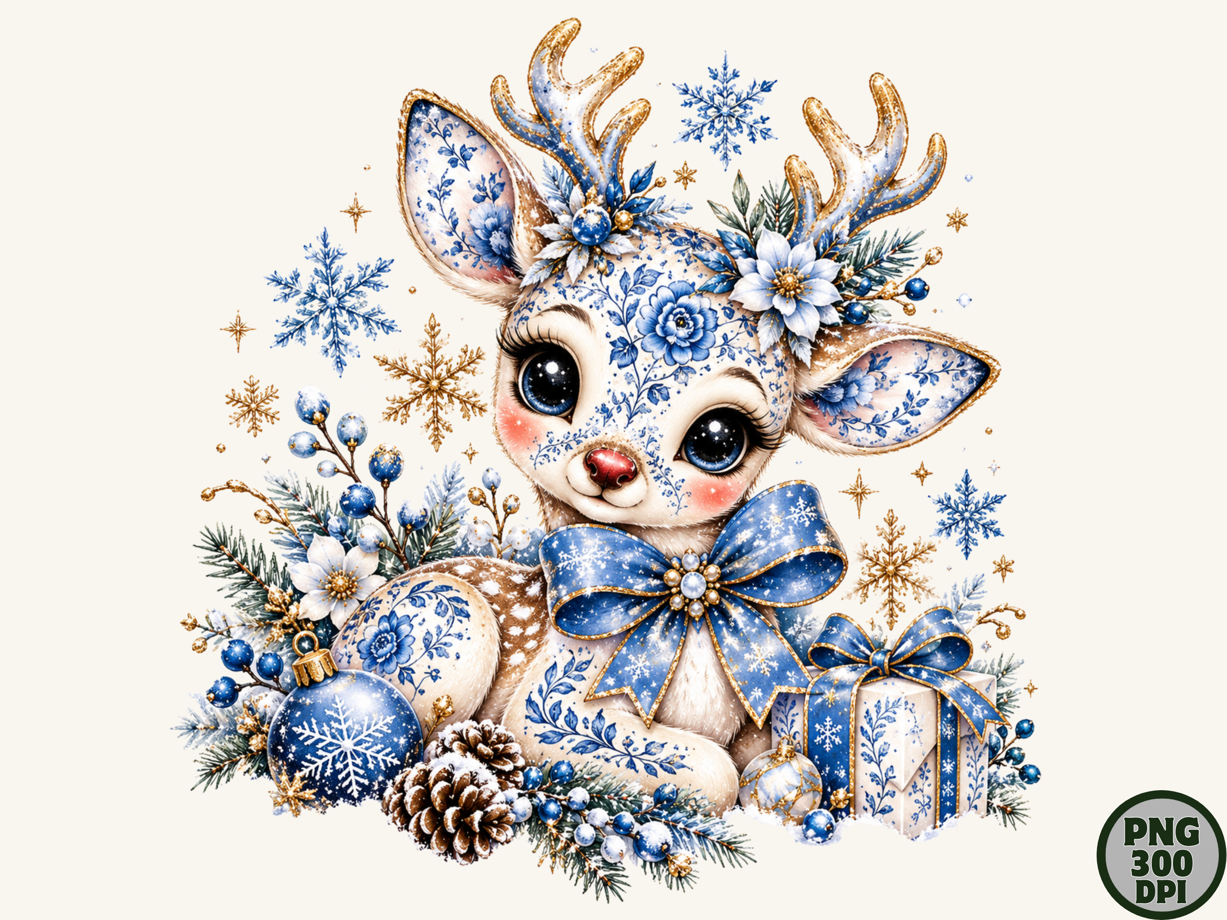 Blue Reindeer Winter Christmas PNG