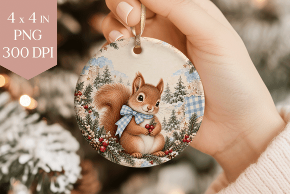 Blue Squirrel Christmas Ornament PNG