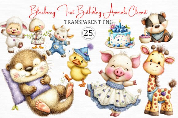 Blueberry Birthday Animals Clipart Pack