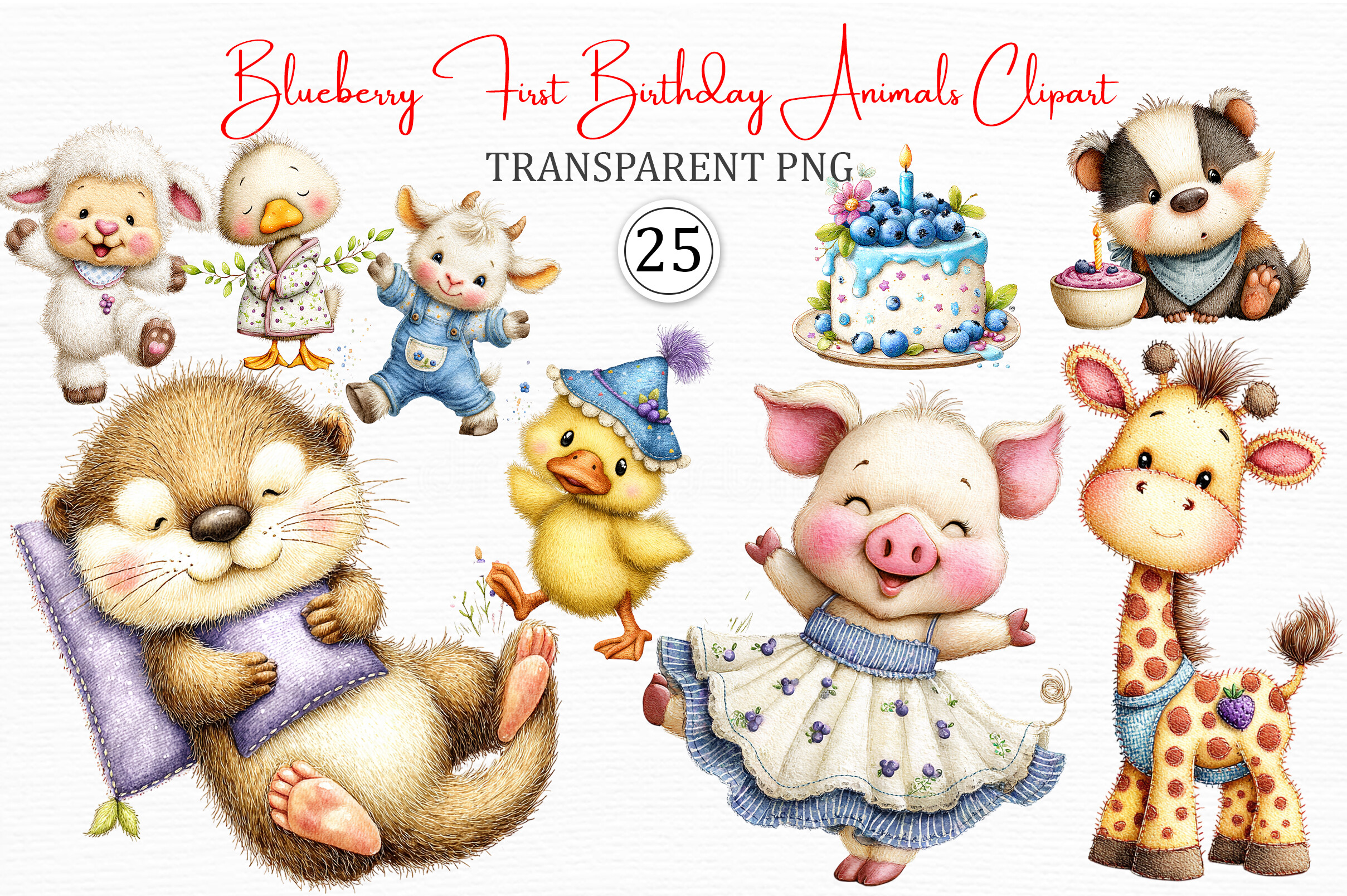 Blueberry Birthday Animals Clipart Pack