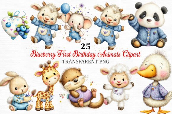 Blueberry Birthday Animals Clipart Set