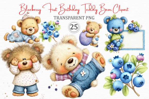 Blueberry Birthday Teddy Clipart