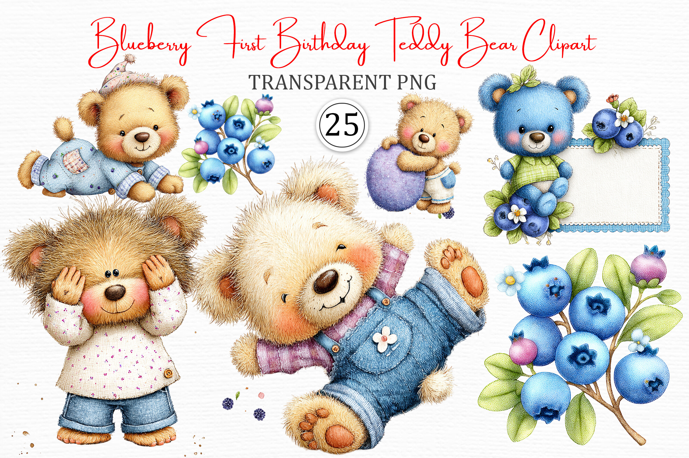 Blueberry Birthday Teddy Clipart