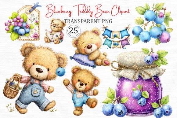 Blueberry Teddy Bear Clipart Pack