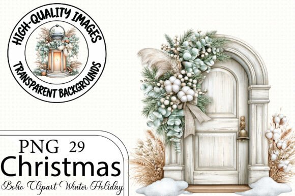 Boho Christmas Door Clipart Bundle