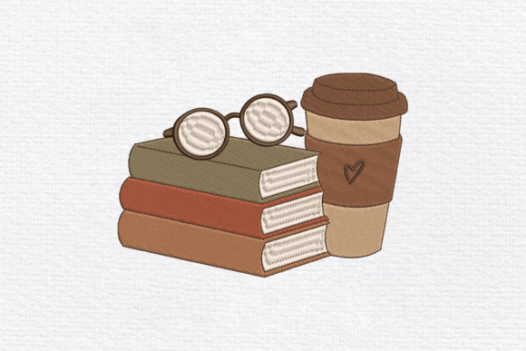 Books and Coffee Embroidery Design