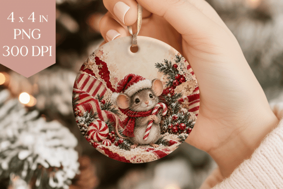 Candy Cane Mouse Christmas Ornament PNG