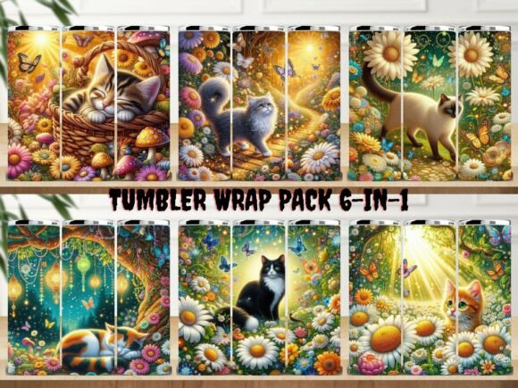 Cat Daisy Tumbler Wrap Pack 6-in-1