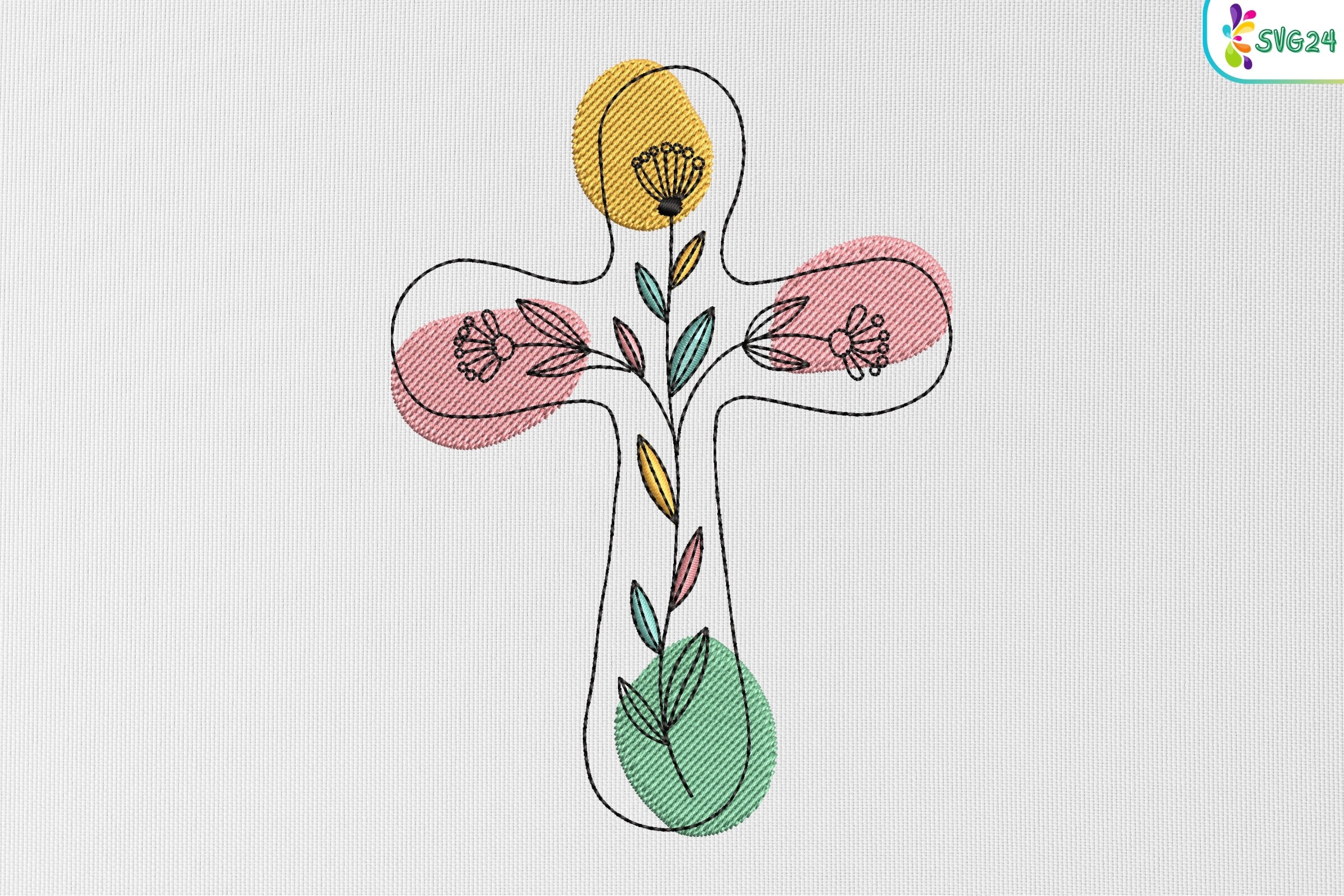 Christian Line Art Floral Cross