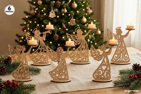 Christmas Angel Candle Holders SVGwooden