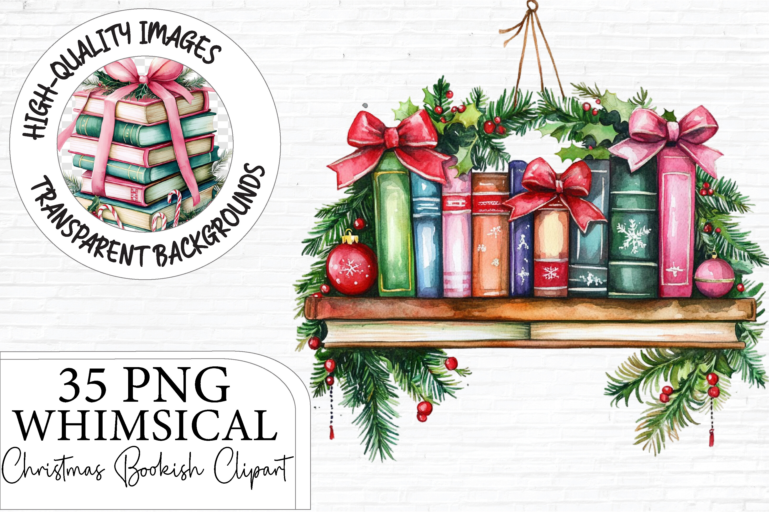Christmas Bookish Clipart Bundle