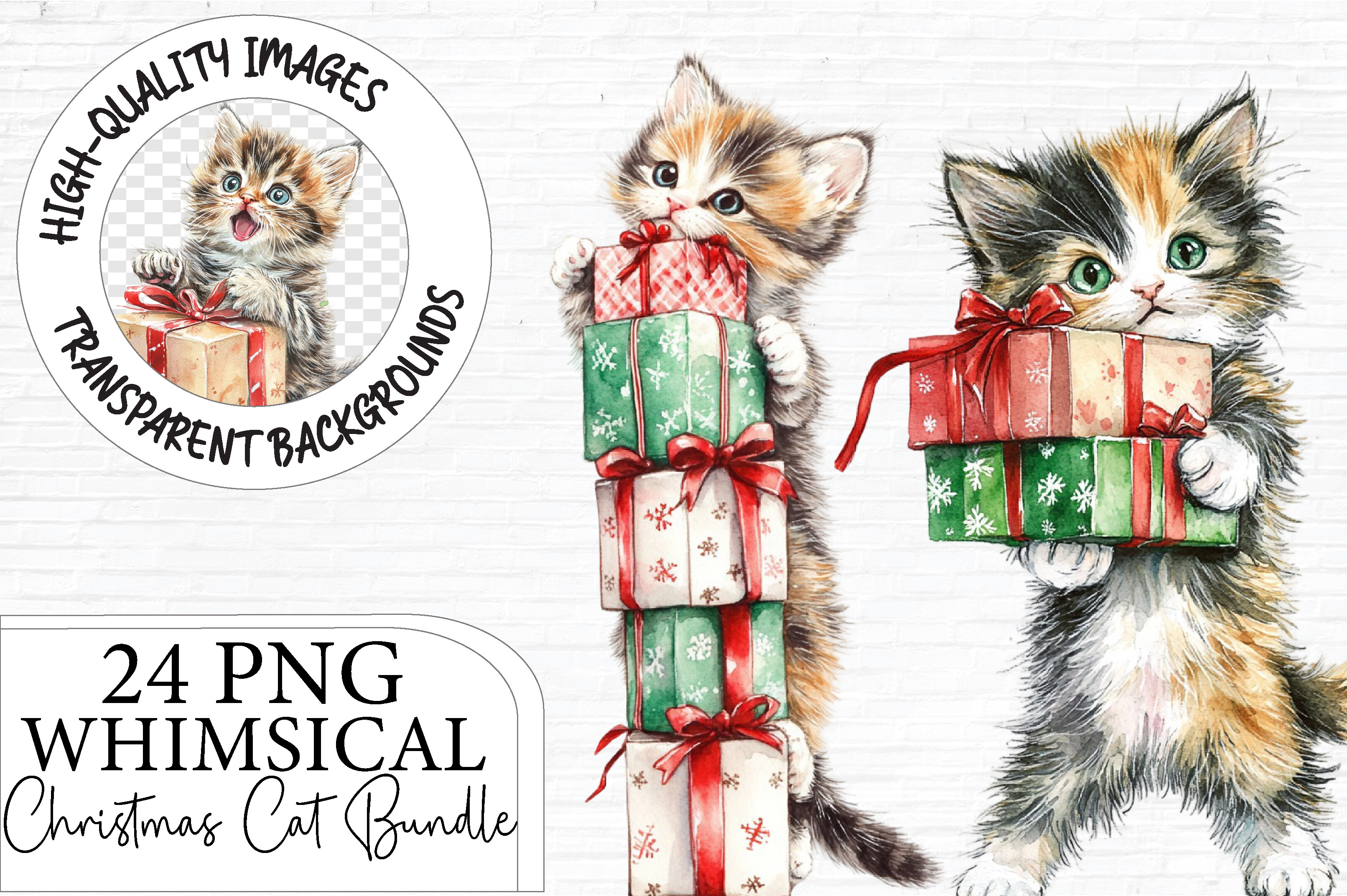 Christmas Cat Clipart Bundle