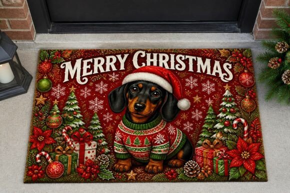 Christmas Dachshund Dog Doormat Door Rug