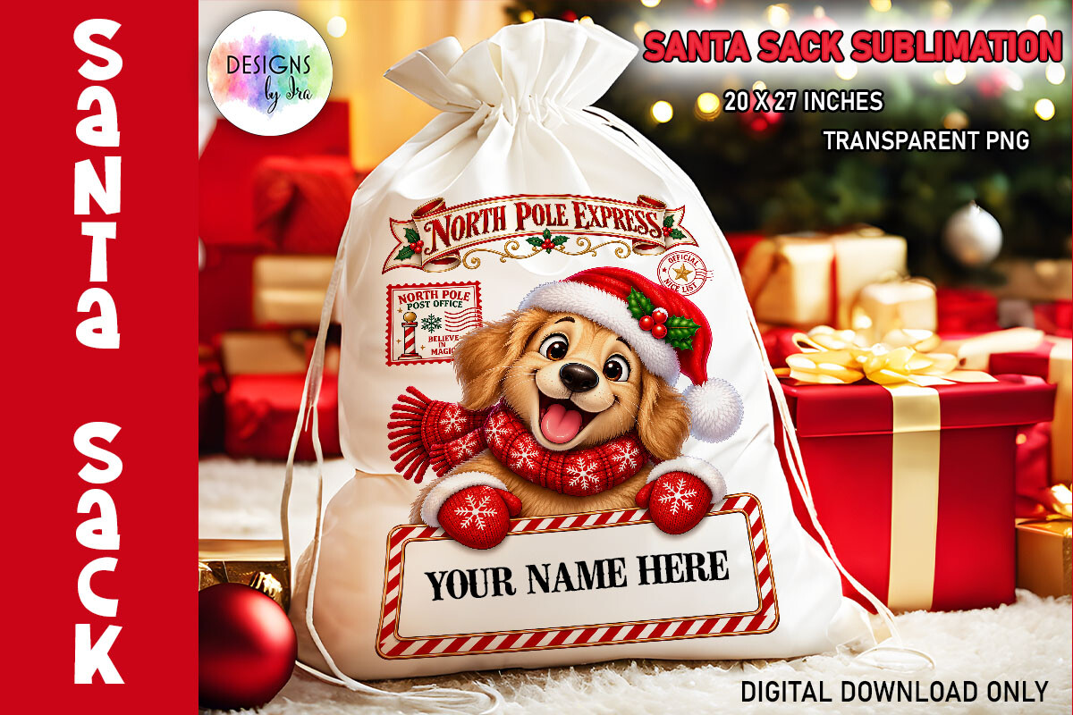 Christmas Dog Santa Sack PNG