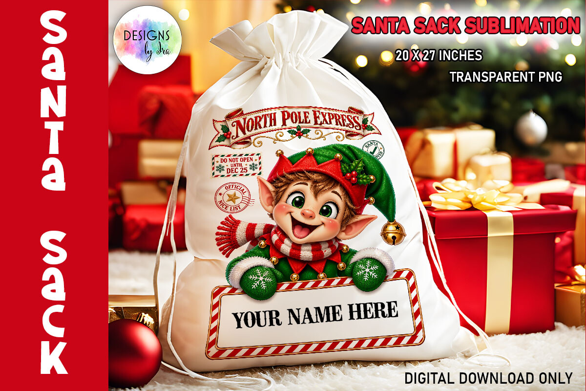 Christmas Elf Boy Santa Sack PNG