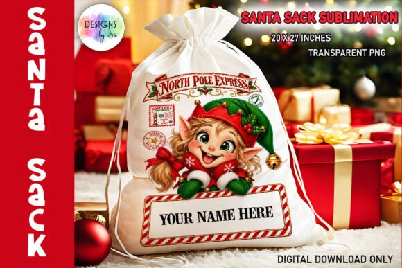 Christmas Elf Girl Santa Sack PNG