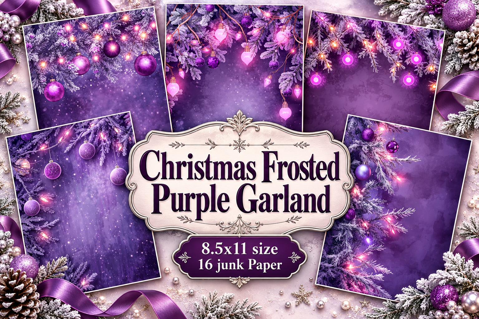 Christmas Frosted Purple Garland