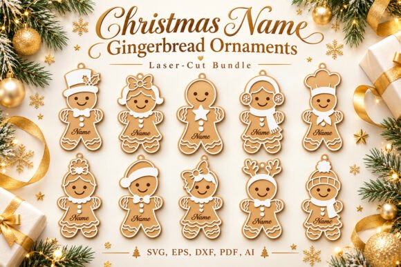Christmas Gingerbread Name Ornaments laser cut file