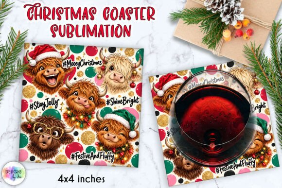 Christmas Highland Cow Coaster