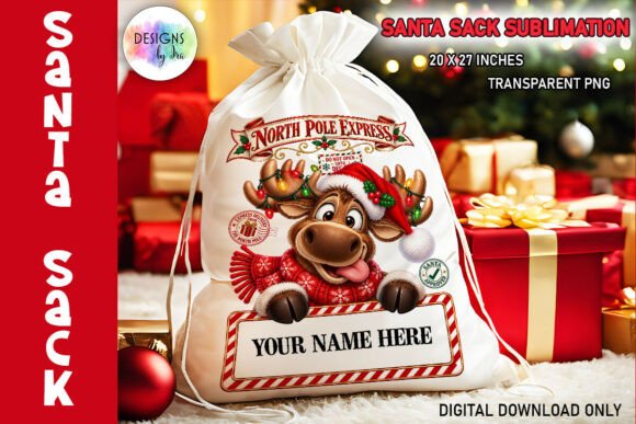 Christmas Moose Santa Sack PNG