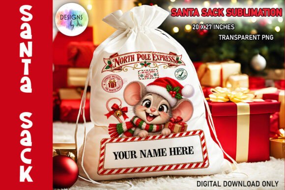 Christmas Mouse Santa Sack PNG