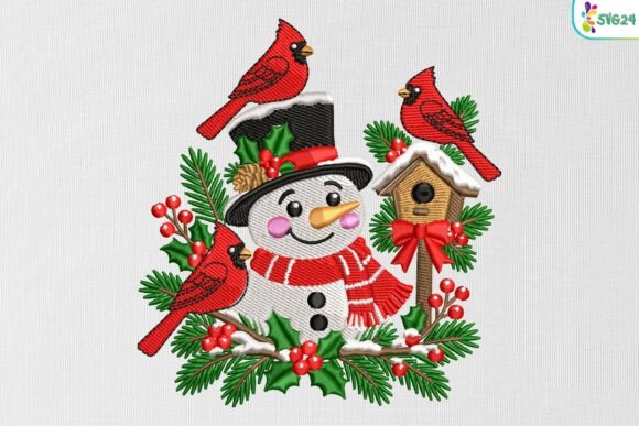 Christmas Snowman with Cardinal Bird