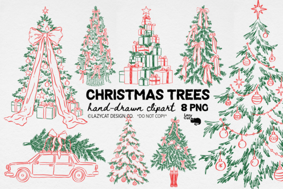 Christmas Tree Hand-drawn PNG Bundle