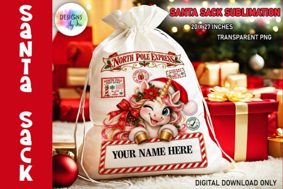 Christmas Unicorn Santa Sack PNG