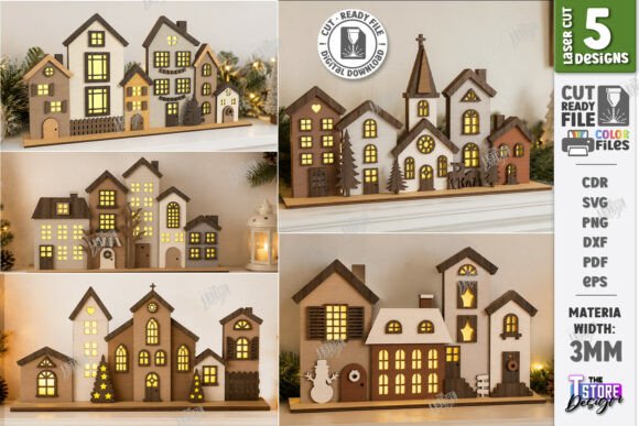 Christmas Village Lighted Stand Bundle (Design 1) laser cut file