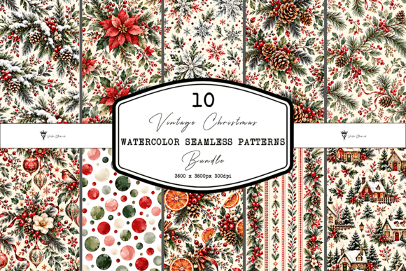 Christmas Watercolor Seamless Patterns