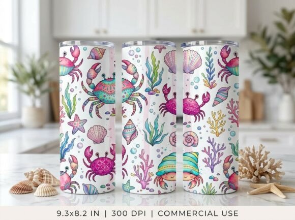 Colorful Cute Crab Ocean Tumbler Design