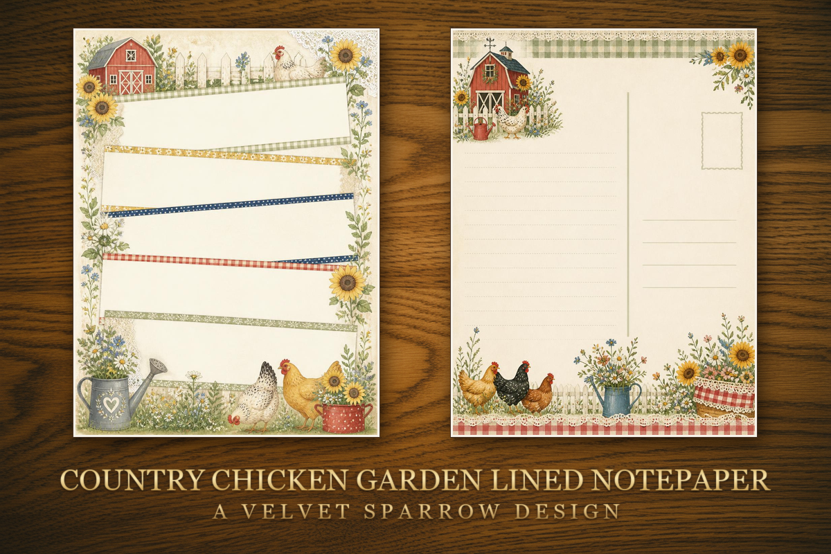 Country Chicken Garden Lined Notepaper