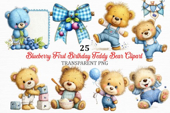 Cozy Blueberry Birthday Teddy Clipart