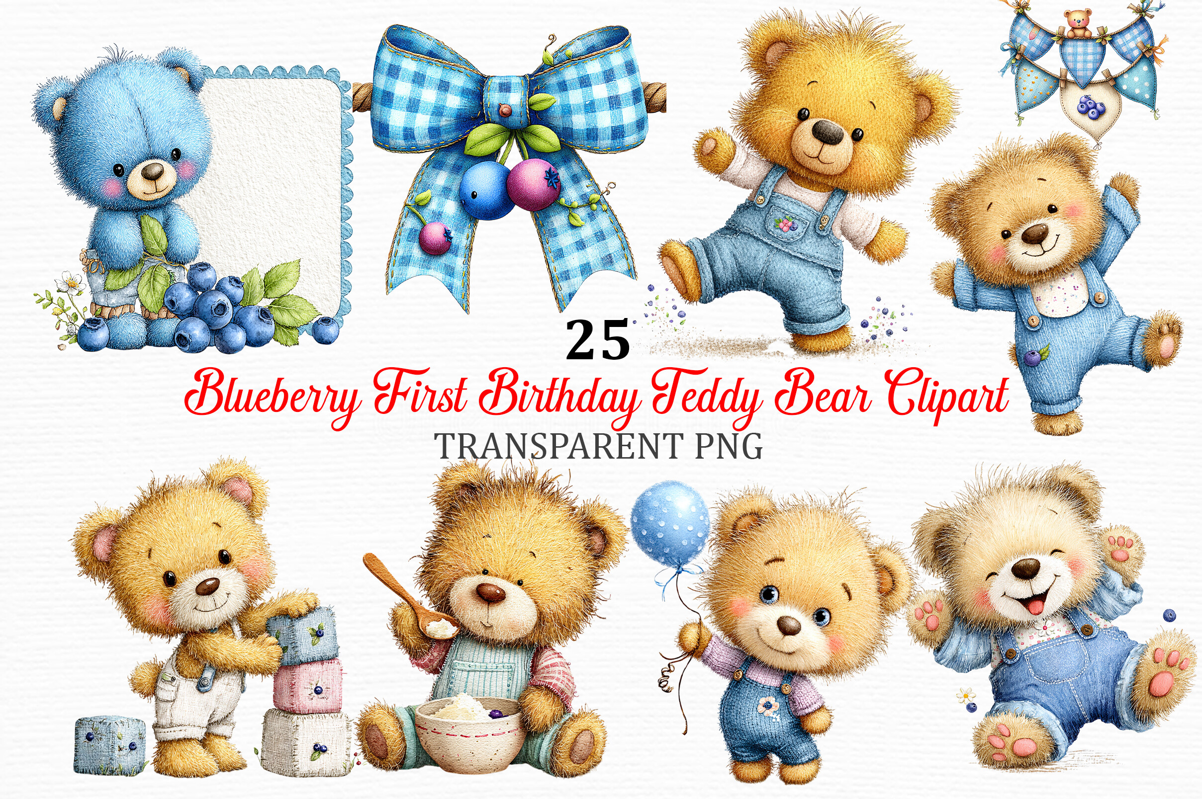 Cozy Blueberry Birthday Teddy Clipart
