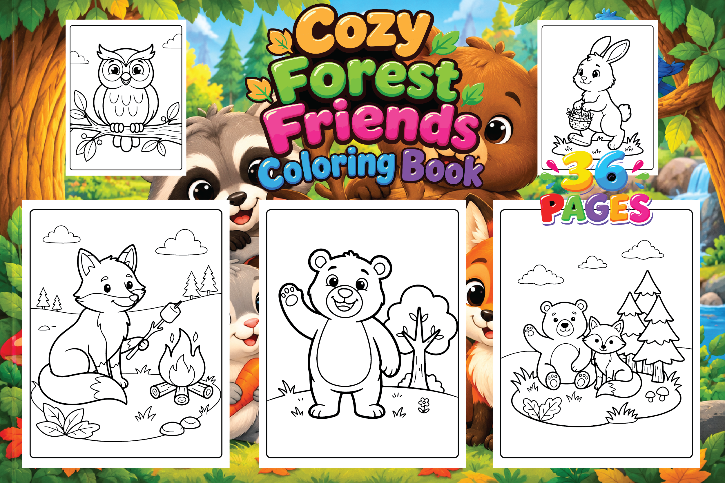 Cozy Forest Friends Coloring Book