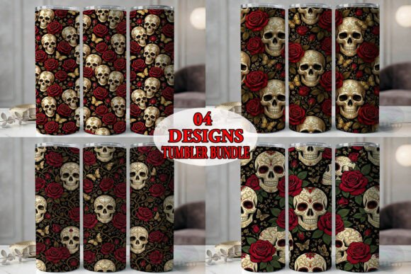 Cream Skull Gold Rose Tumbler Bundle