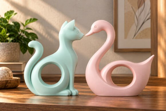 Cute Animal Couple Decor STL Set – 2 3D Printable Sculpture Models - Image 1