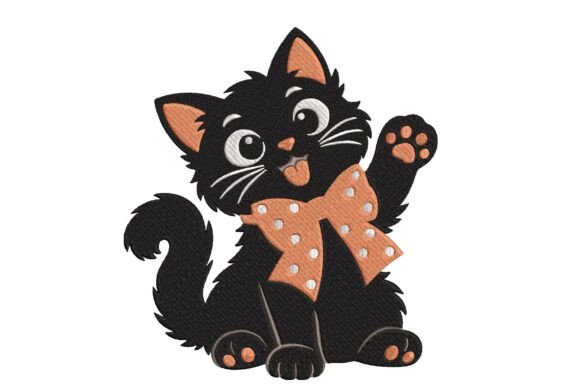 Cute Black Cat Machine Embroidery Design