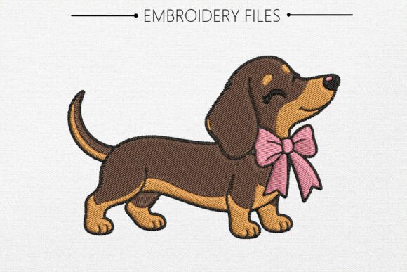 Cute Dachshund Dog Embroidery Design Wit